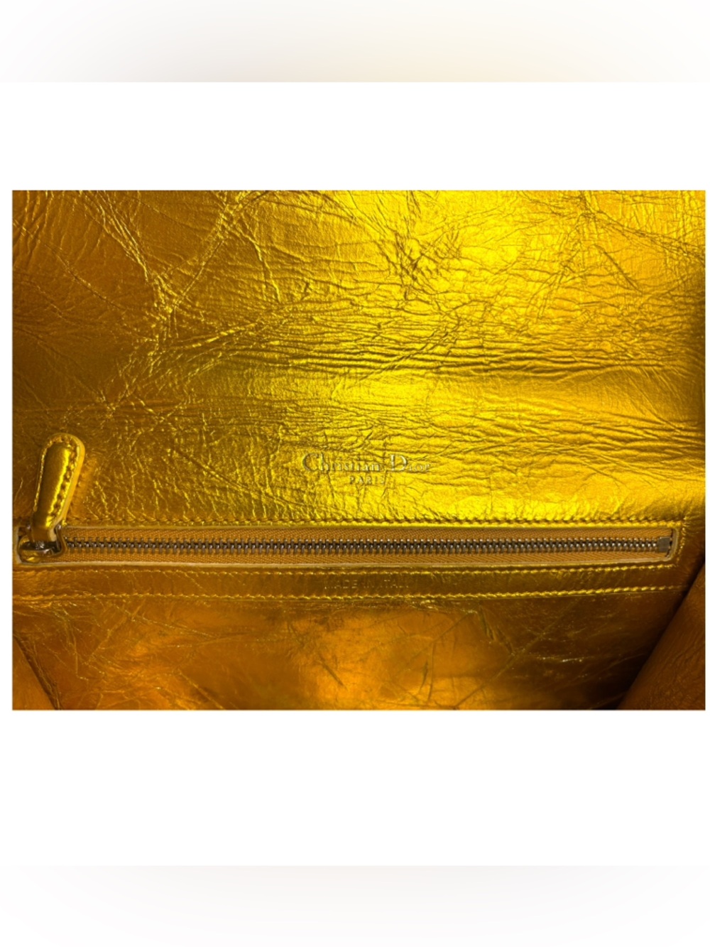 Christian Dior Diorama Flap Bag Metallic Gold Crinkled Lambskin + COA & Box - Picture 11 of 16